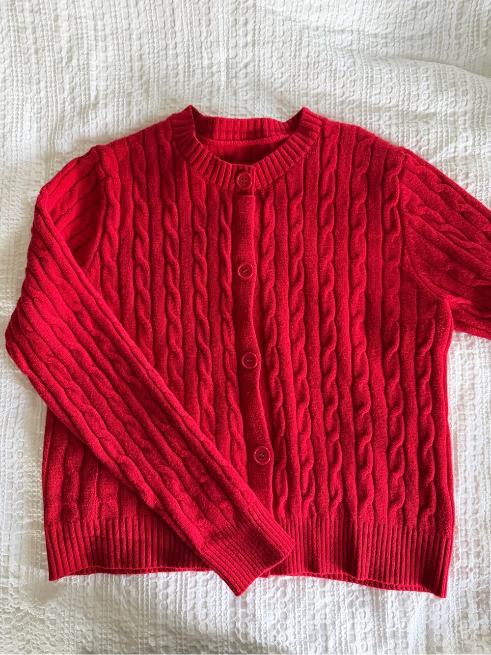 NWOT Bright Red Cable Knit Button Cardigan